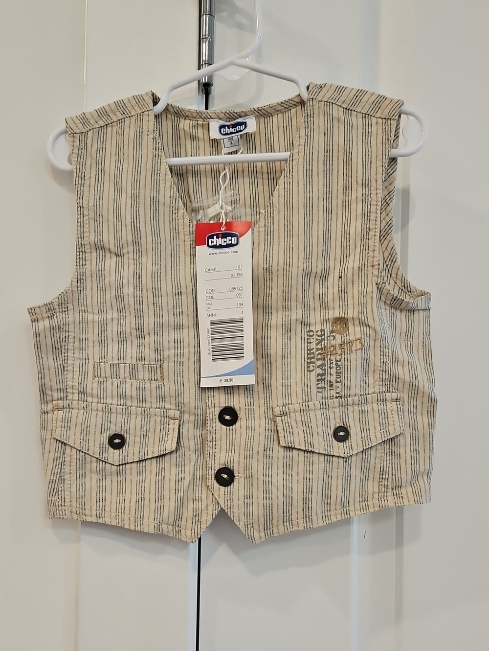 chic Beige and Navy Striped Kids Suspenders Vest